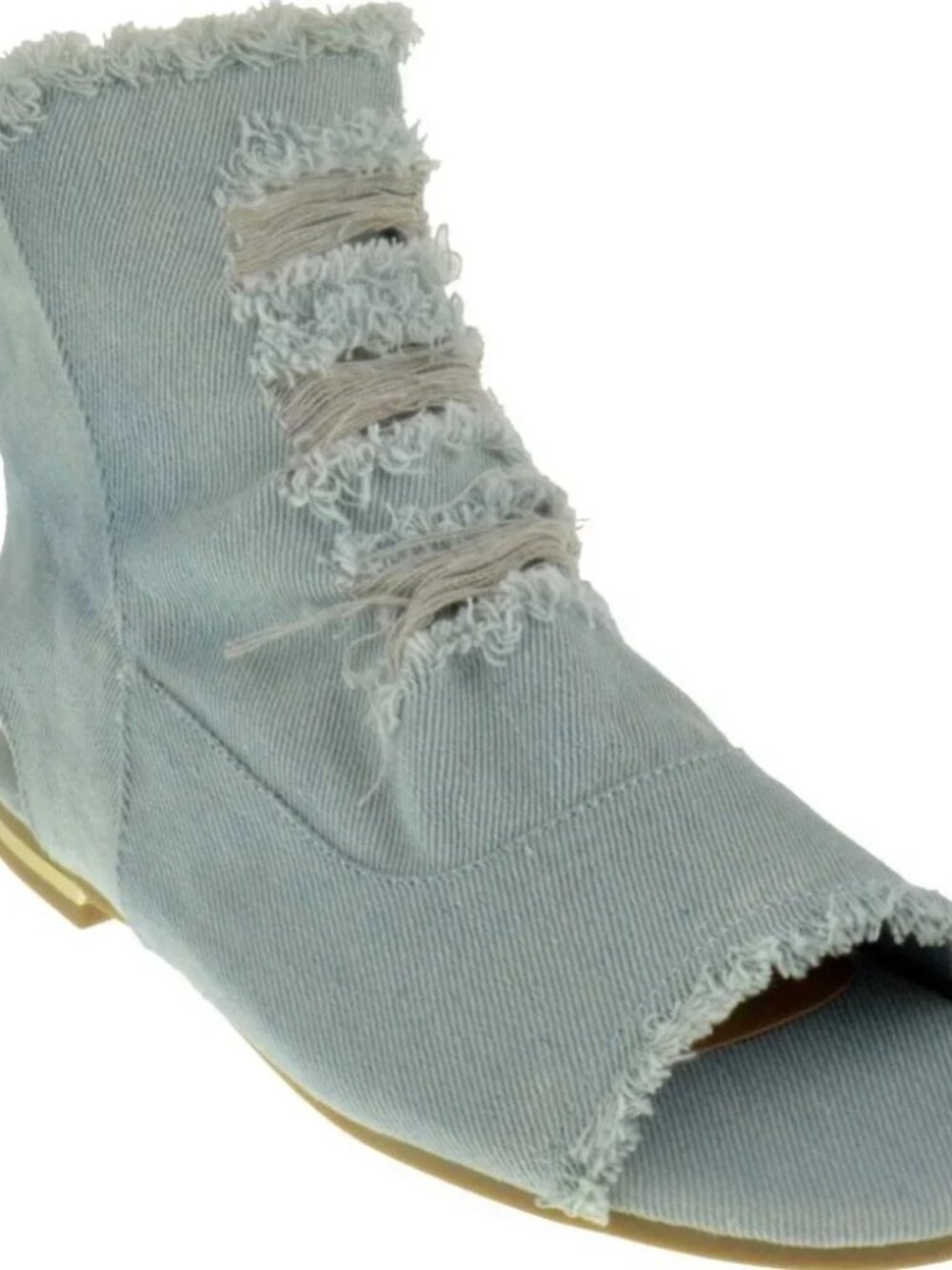 Bamboo Womens Denim Distressed Open Toe Sandal / Booties Size 8.5 NWOT Zip Up
